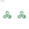 Three Emerald Gemstone Stud Earrings Handmade 10k Yellow Gold Wholesale Jewelry