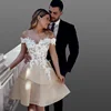 2019 New Collectiions Short Wedding Dresses Champagne Lace Sexy Off Shoulder Design Bridal Gown