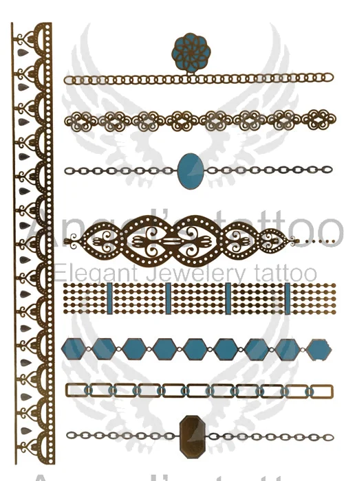 Fashionable Woman Jewelry Ioli - Flash Metallic Temporary Tattoo - Gold & Blue Color