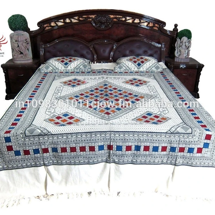 Indian Bedding White Bedspread Cotton Home Decor Bedcover 2 Pillow