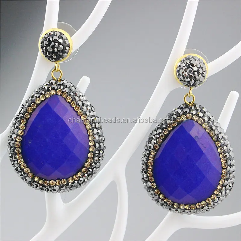 CH-ZSE0393 natural stone pendant jewelry earring,rhinestone fashion agate stud earring,wholesale gemstone dangle earring