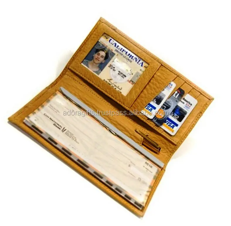 Hot Sell Soft Leather Cowhide Luxury Bifold Checkbook Case