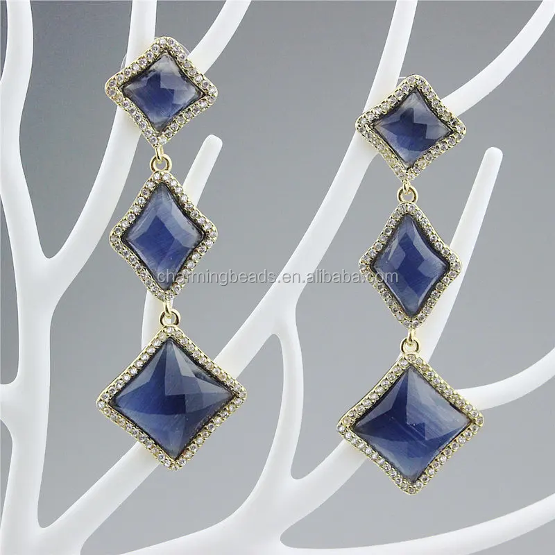 CH-ZSE0570 jewelry stone cat eye stud earring,fashion heart shape gemstone dangle earring,CZ jewelry earring