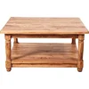 Country-style solid lime wood natural finish smoking coffee table. Made in Italy