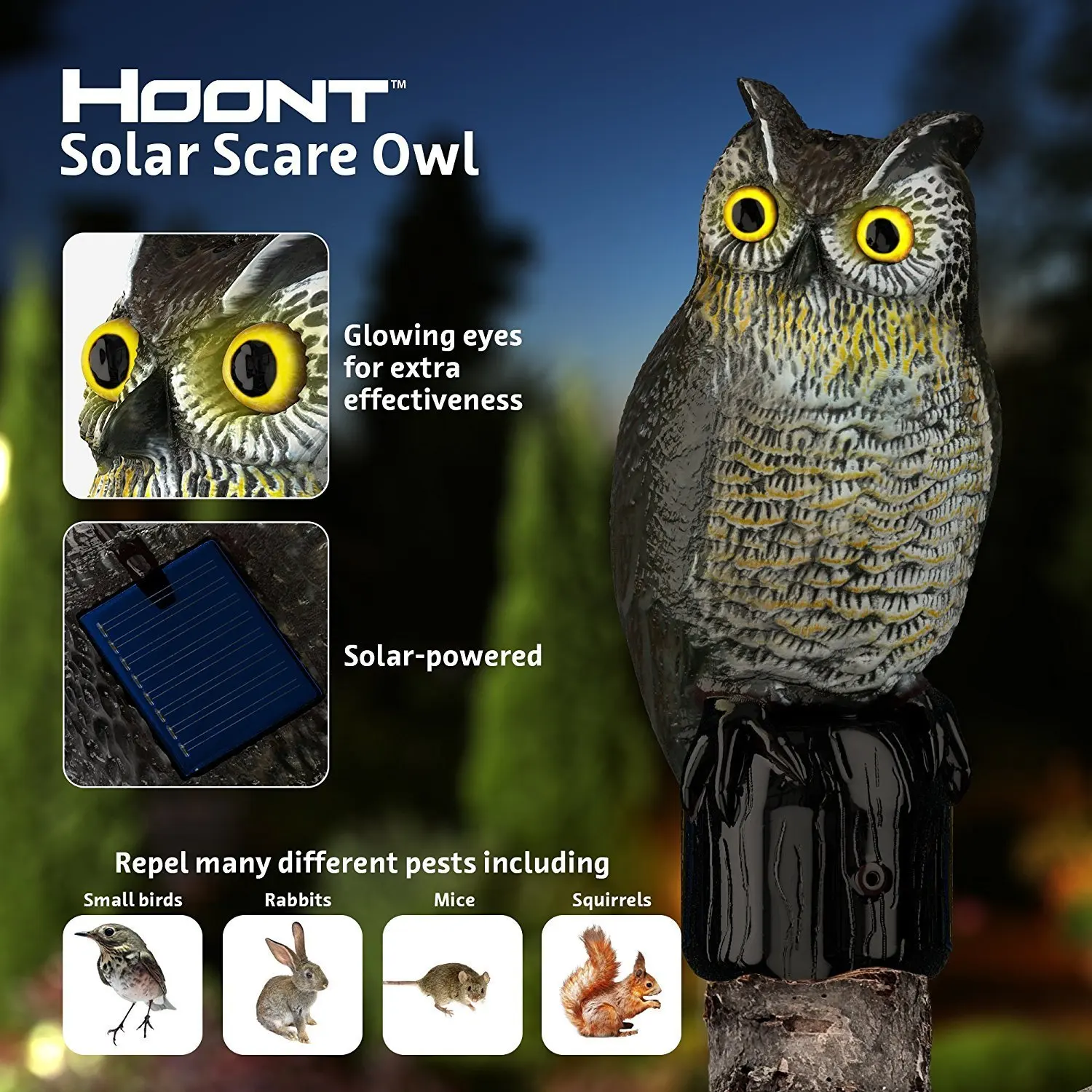 Buy Hoont Garden Scarecrow Owl Decoy with Scary Flashing Eyes and