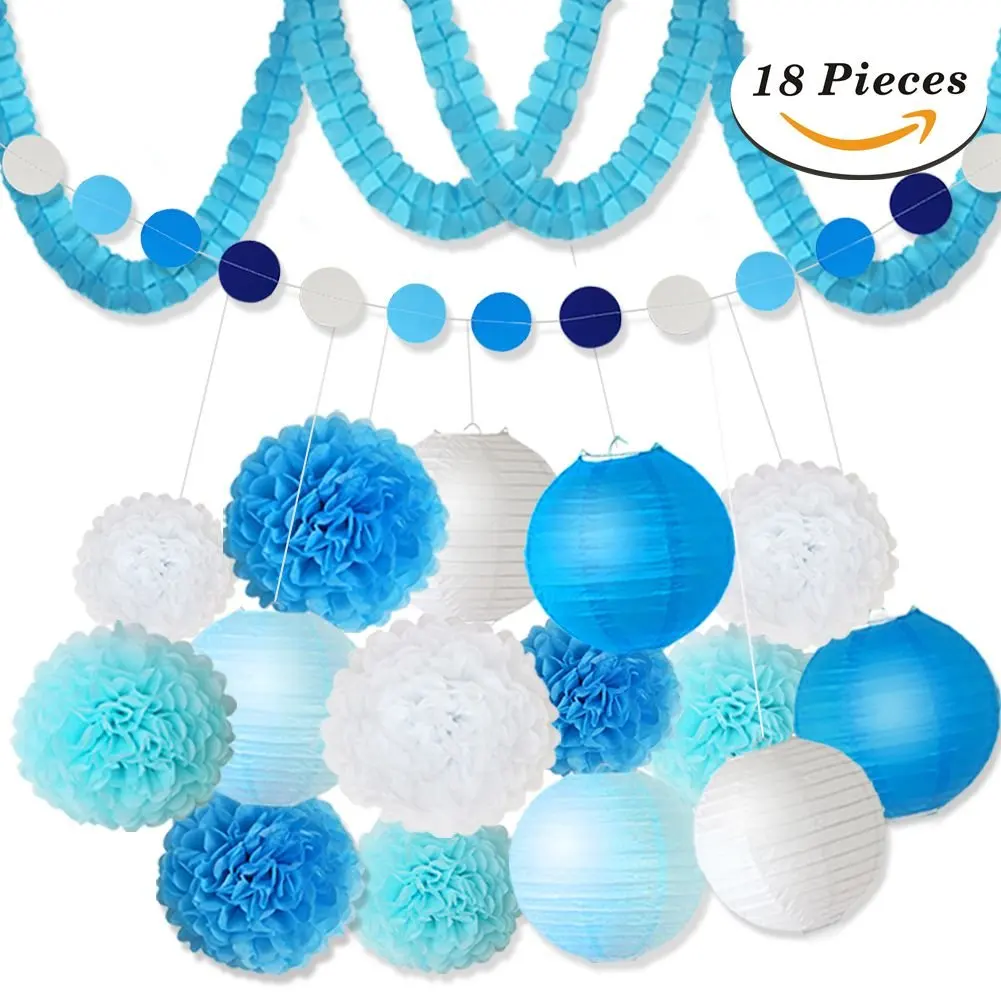 Paper Lanterns Blue Find Deals On Line At Get Quotations Xfunino 18 Pcs Tissue Paper Flowers Pom Poms Decorations Theme Lanterns Polka Dot Four Leaf