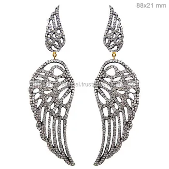 925 Sterling Silver Feather Jewelry Pave Diamond Angel Wings 925 Sterling Silver Feather Jewelry Pave Diamond Angel Wings Earrings