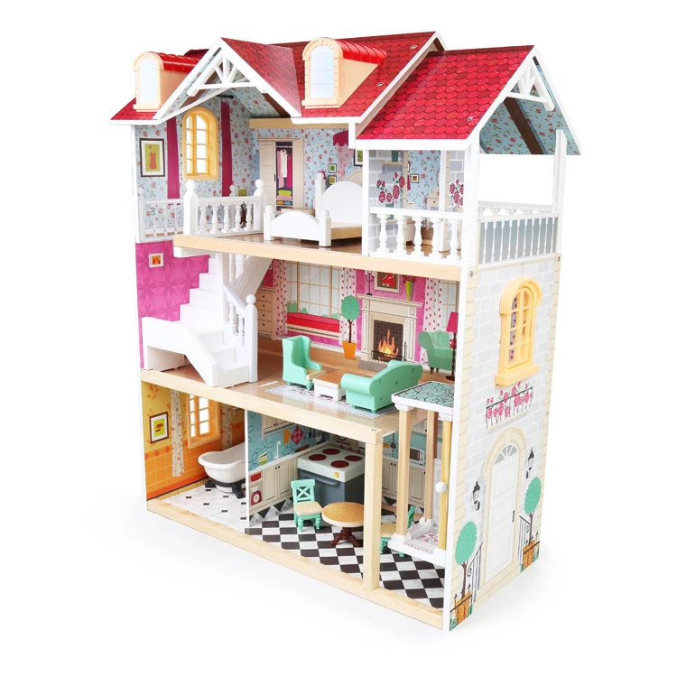 top bright wooden dollhouse
