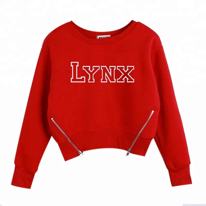 red sweatshirt crop top