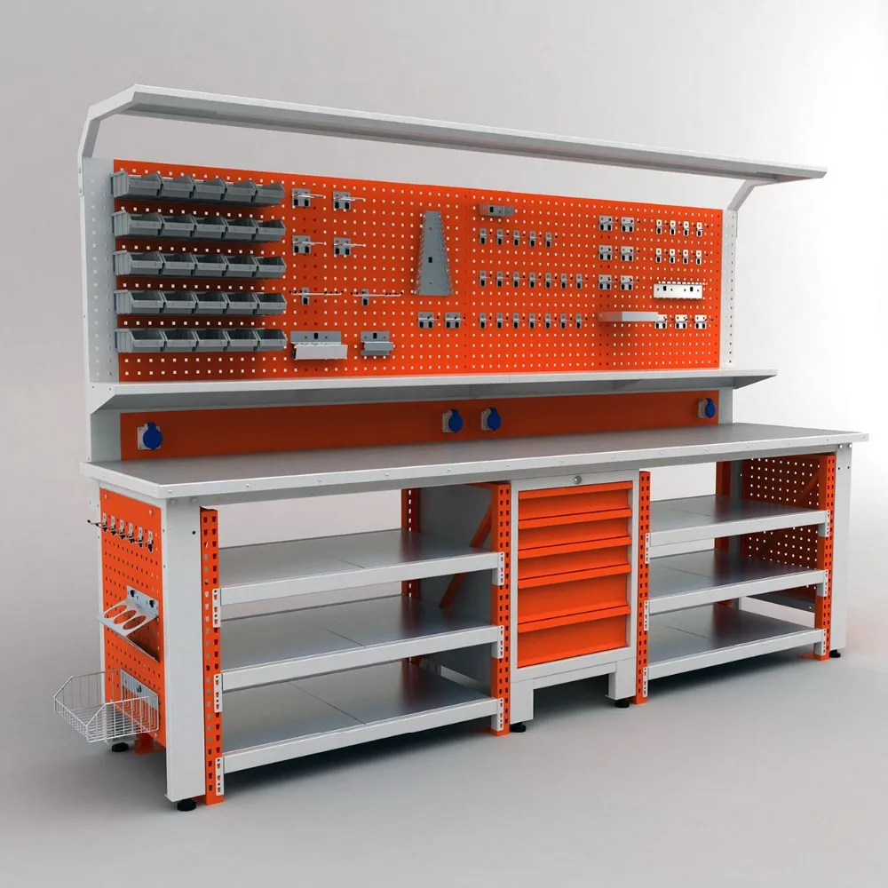 Workbench with Metal Racks and 5 Drawers - Durable Tool Storage with ...