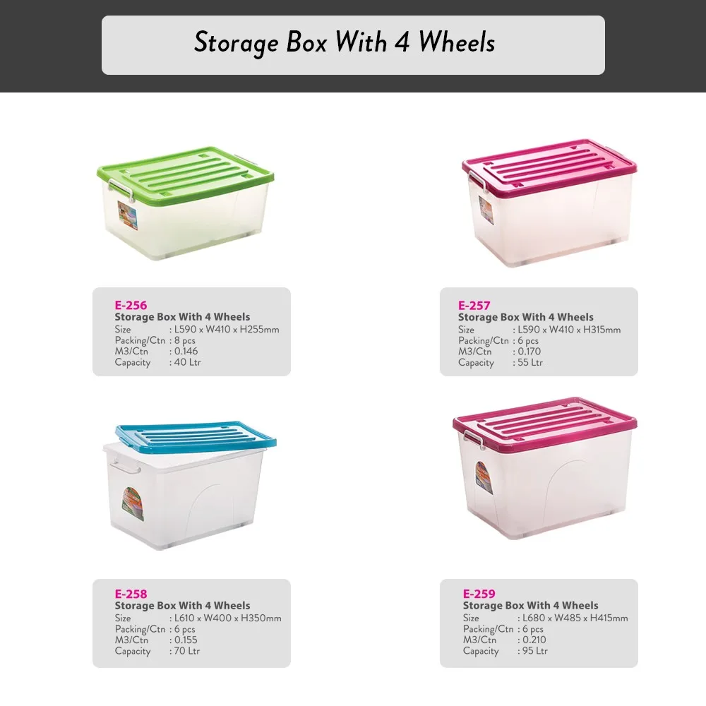 High Quality Big Capacity 70 Liter Plastic Storage Box With Wheels Multipurpose Storage Box with