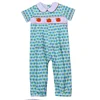 Nice baby boy smocked long bubble with pumpkin pattern