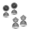 Oxidized Silver Plated Round Shape And Lotus Shape Combo Set of 2 Earrings For Women