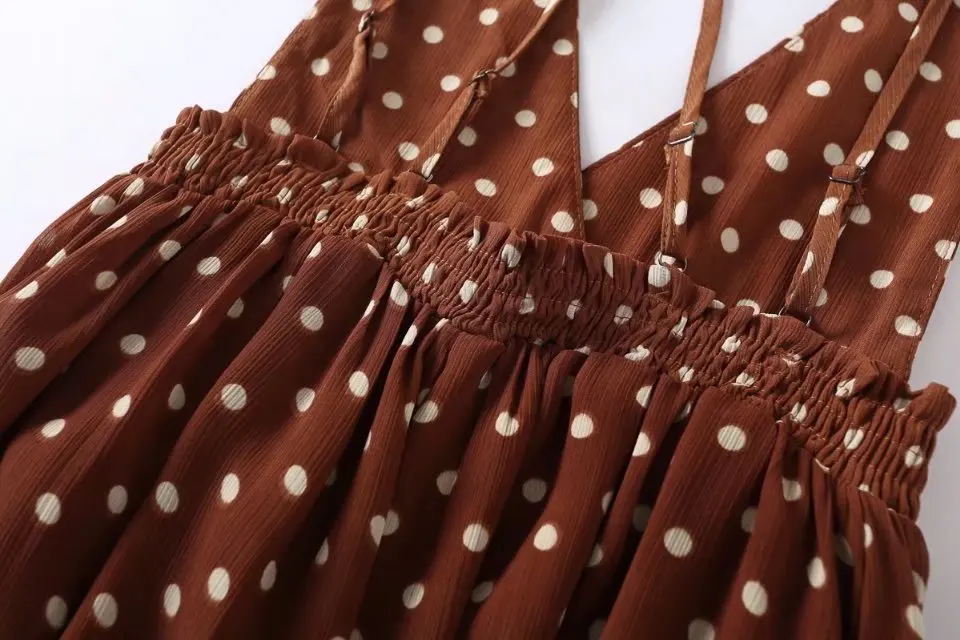 Wholesale clothing Cami Brown Fashion Jumpsuit Women with Polka Dot Pattern Print