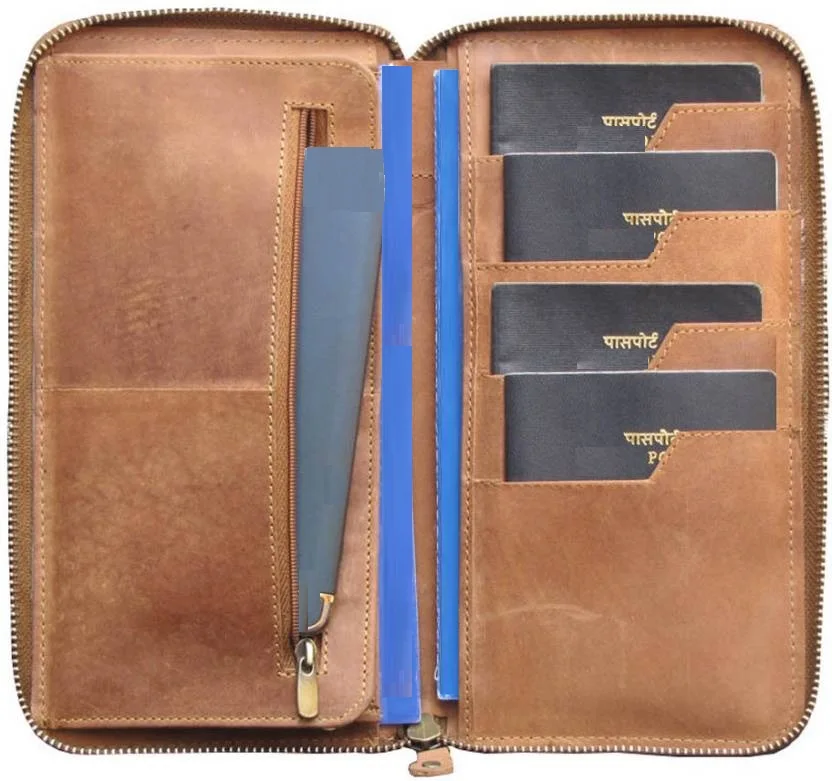 Elvioq Slim Leather Passport Holder Travel Wallet and Luxury Organizer  Unisex (Brown)