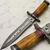CUSTOM MADE DAMASCUS STEEL HUNTING BOWIE KNIFE WITH LEATHER SHEATH