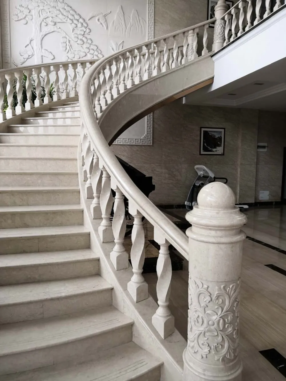 螺旋楼梯楼梯 ralling 天然石大理石扶手,大理石栏杆,雕刻室内白色