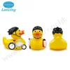 Hot Sale Promo Item Sports Vinyl Cycling Duck with Bicycle Yellow Rubber Bath Toy