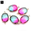 Gold plated double bail finding sky blue & purple quartz gemstone connector charm pendant 12x16mm octagon shape
