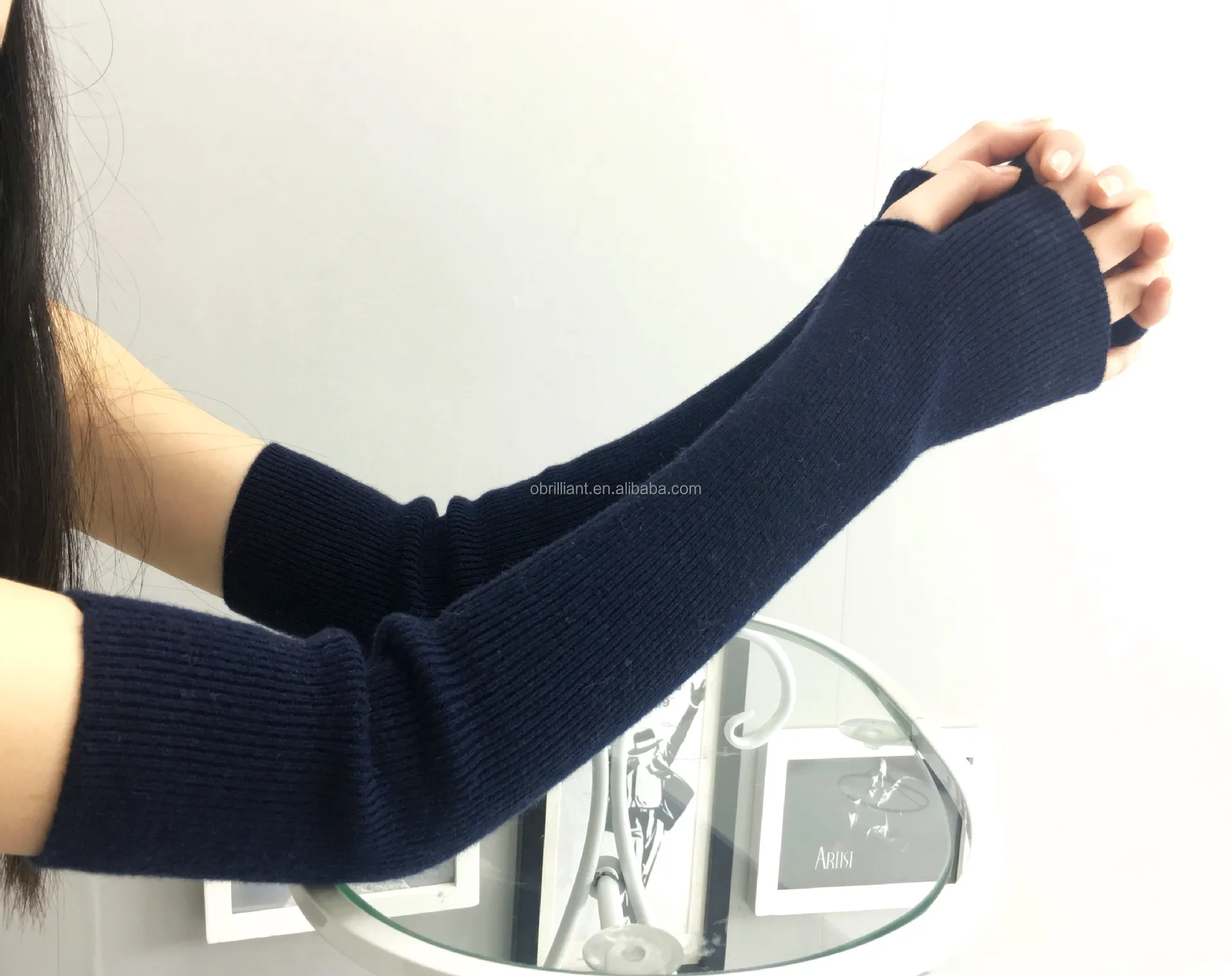 Women Girls Ribbed Knitted Arm Warmers Sleeve Mittens Knitting Long