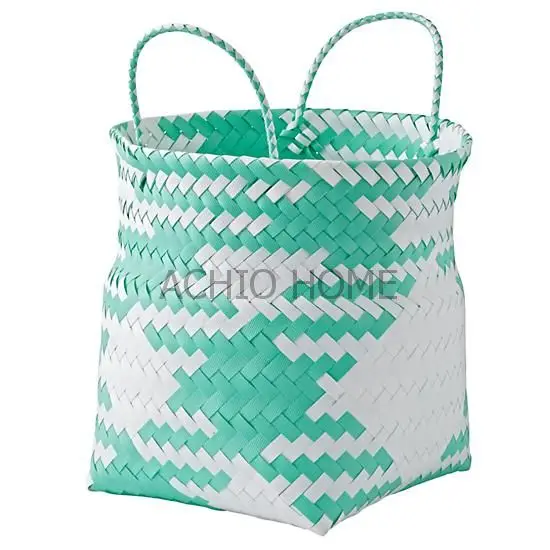 Achio Plastic Woven Basket,Colorful Plastic Woven Basket