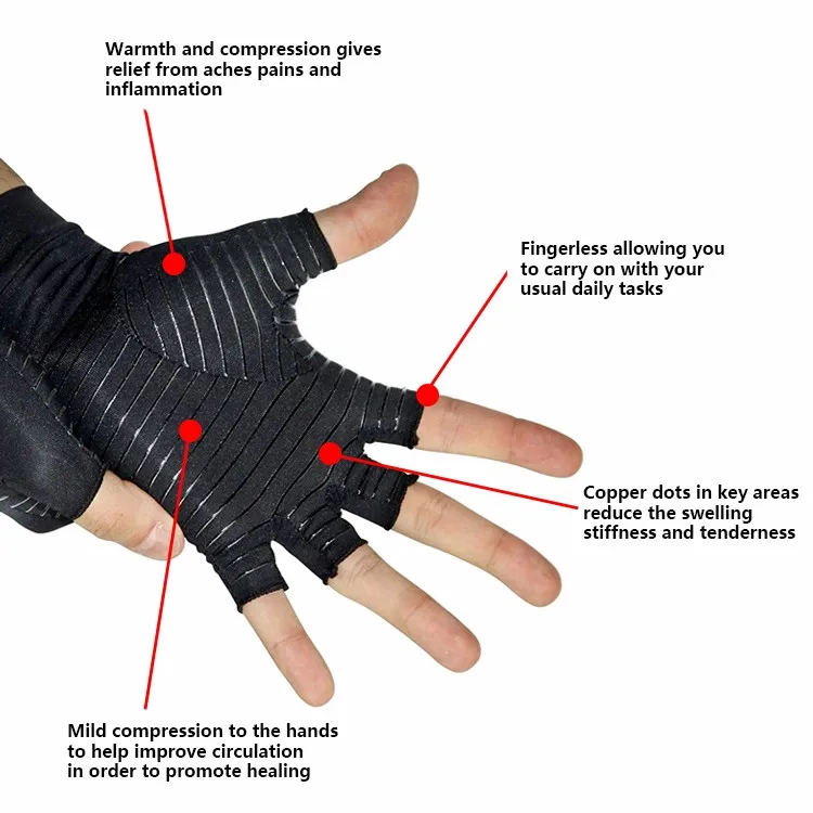 Copper Compression Half Finger Arthritis Gloves