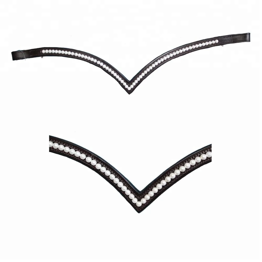 
Leather brow band V Shaped single row Pearl 