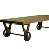 hot selling jodhpurs industrial antique vintage modern design solid wood coffee table natural finish with 4 wheels