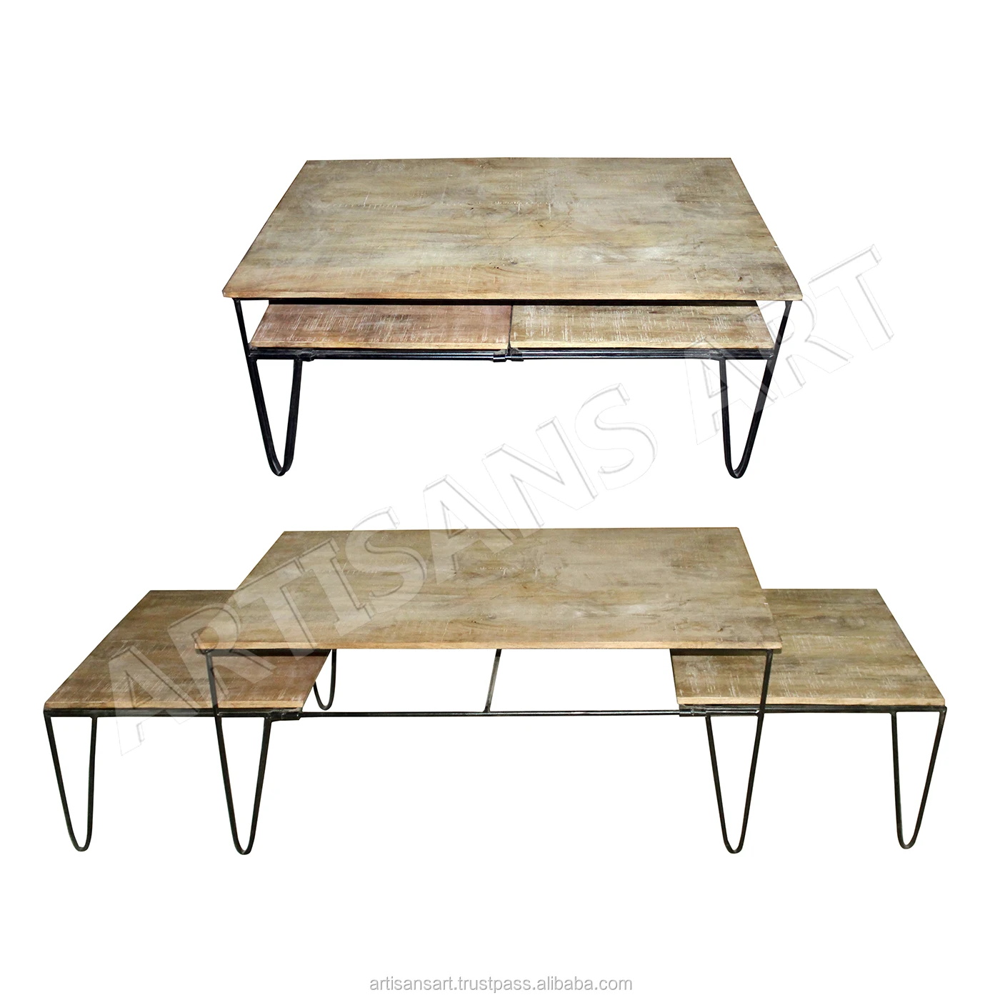 Mid Century Modern Industrial Amazing Sliding Rack Coffee Table,Rustic