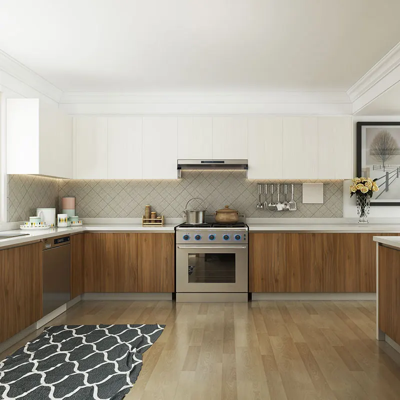 Modern Melamine Modular Wood Kitchen Cabinet With Island Designs