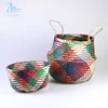 Multi Color Zigzag Seagrass Belly Basket Colorful Plant Stand Laundry Storage Basket From Vietnam