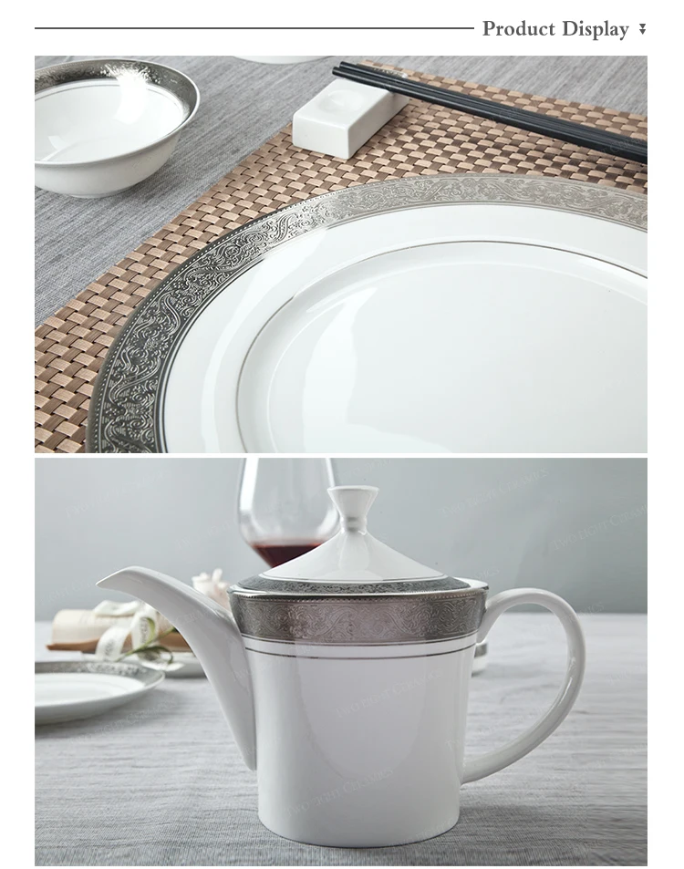 UAE Dubai chinaware for hotel banquet Persian golden round fine bone china dinnerware set tea pot cups