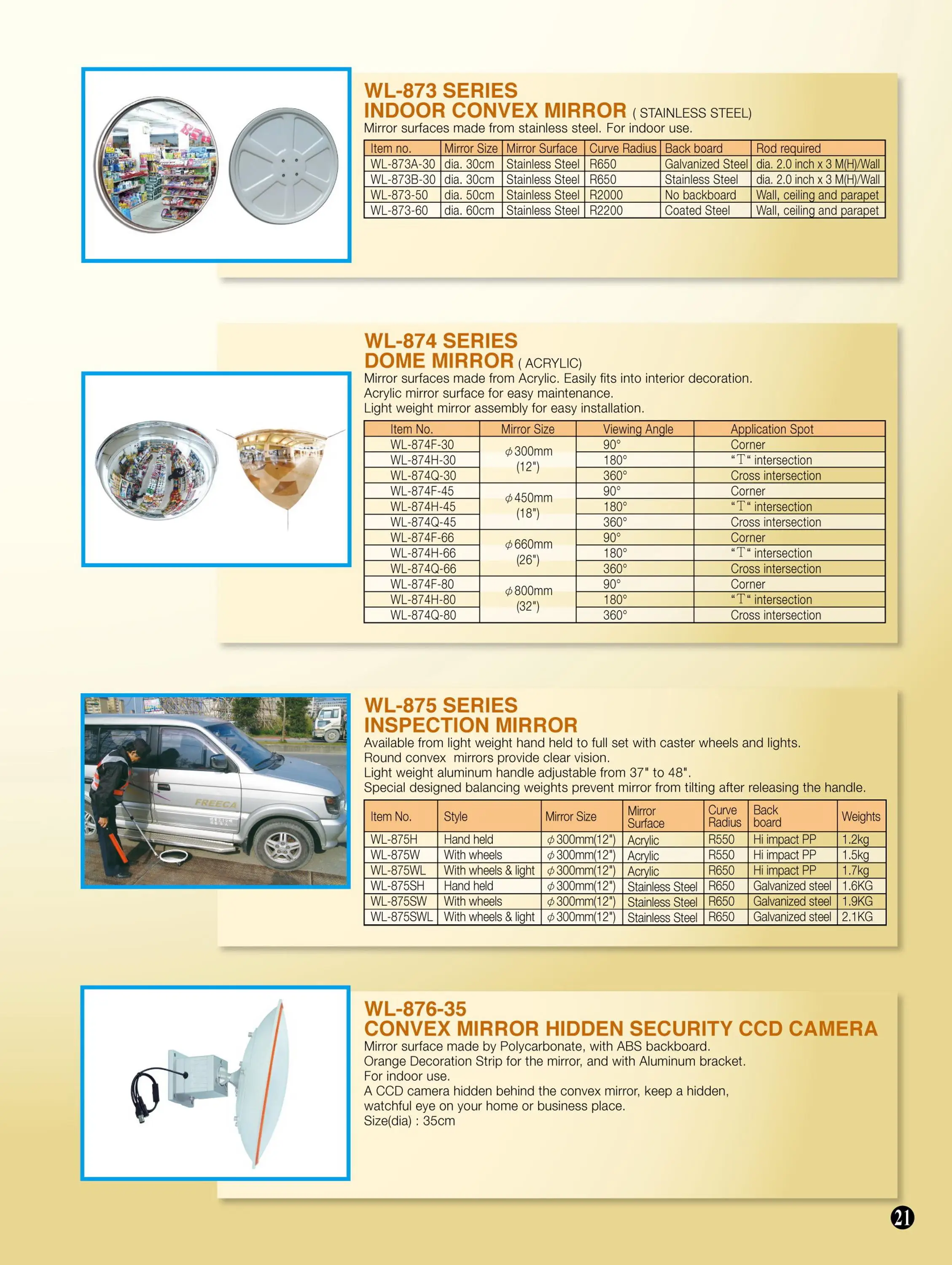 Acrylic Car Inspection Mirror Convex Mirror 12" (30cm) Inspection