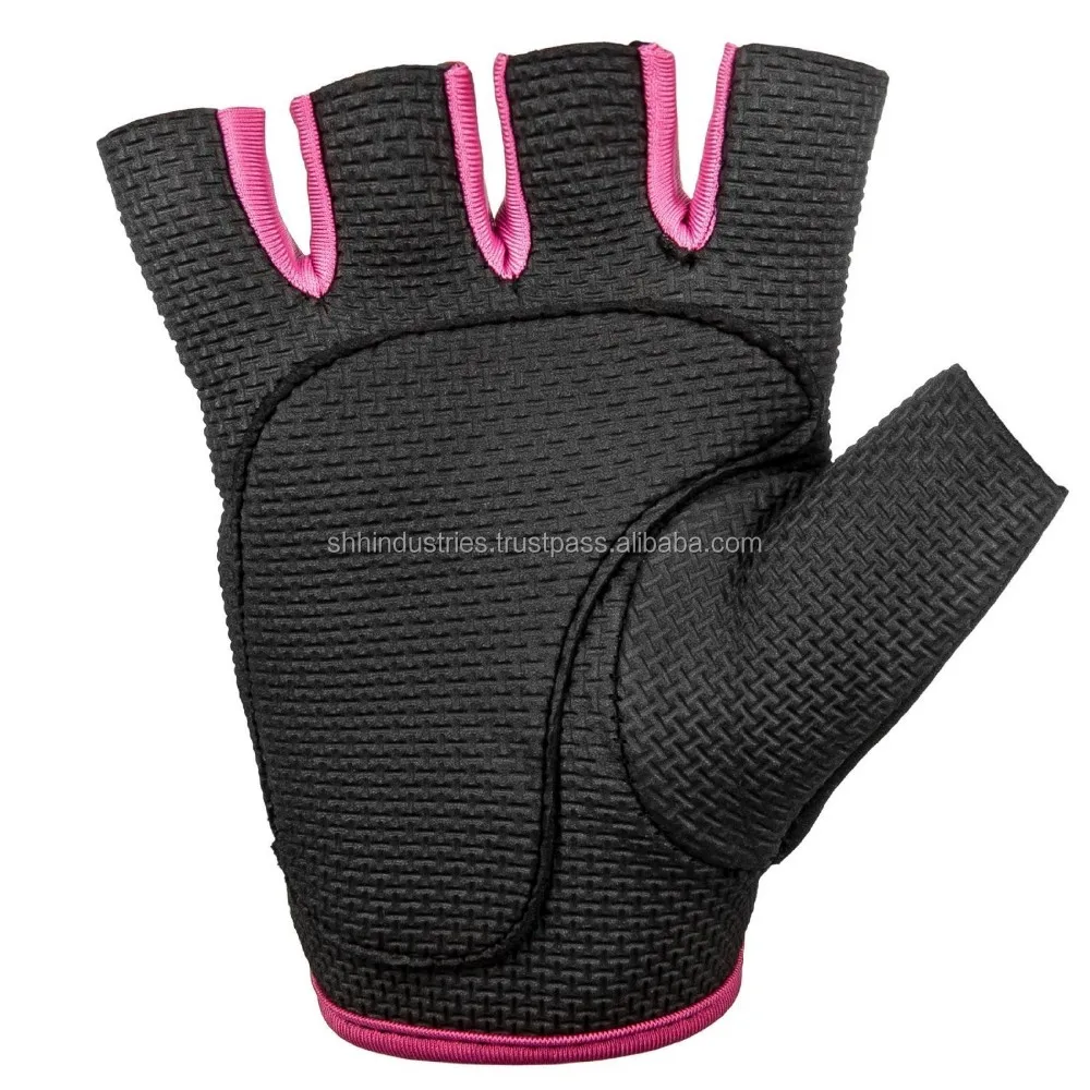 Women's Padded Grip Fingerless Gym Gloves For Weight Lifting,Cross