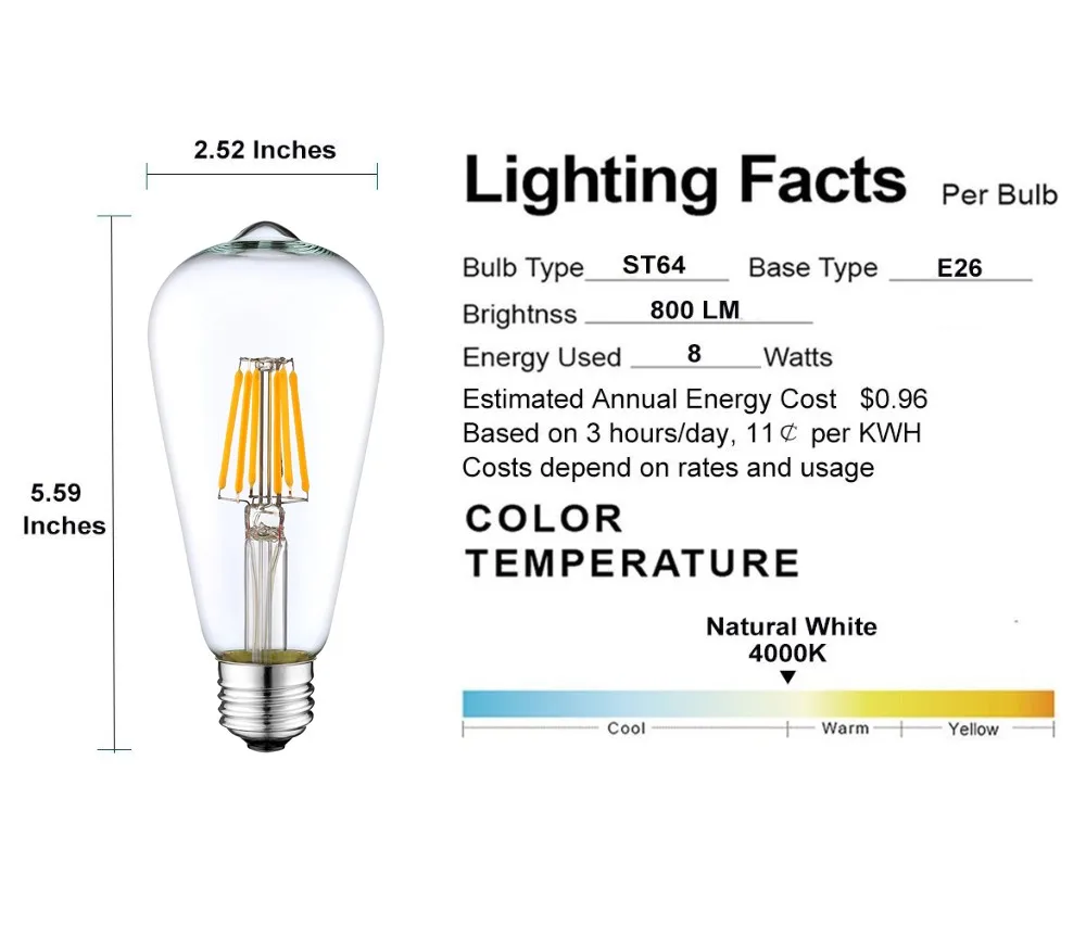 T19 Bulb E26 Led Filament Bulb 4w Warm White Led Lighting Bulb 1800k