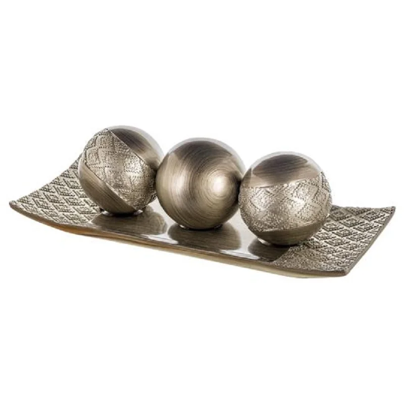 Silver Popular Design Polyresin Tray & Balls for Home Decoration