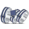 White Gold Plated Trio Ring Set with Sterling Silver & Blue Sapphire Setting