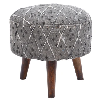 Living Room Diamond Patterned Round Ottoman Stools With 3 Wooden Living Room Diamond Patterned Round Ottoman Stools With 3 Wooden Legs