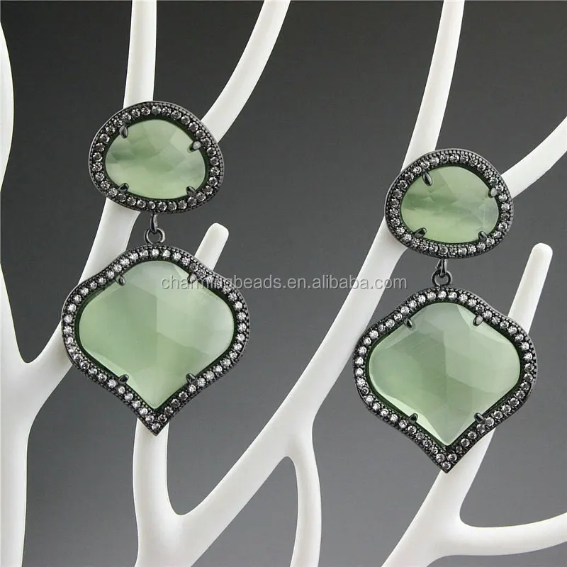 CH-ZSE0570 jewelry stone cat eye stud earring,fashion heart shape gemstone dangle earring,CZ jewelry earring
