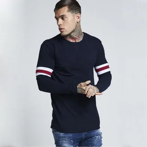 Men's plain long sleeve t shirt with arm stripes gym slimfit Men's plain long sleeve t shirt with arm stripes gym slimfit