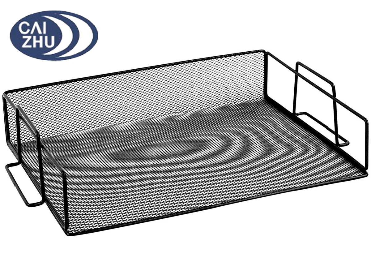 Black Steel Mesh Stackable Legal Size Letter Paper Holder Shelf Tray