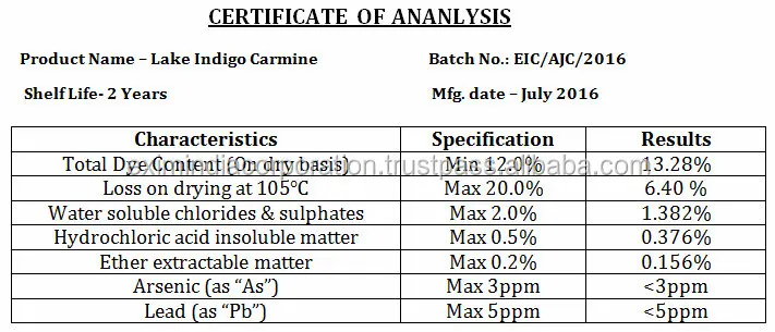 high quality manufacturing and exporting of indigo carmine in