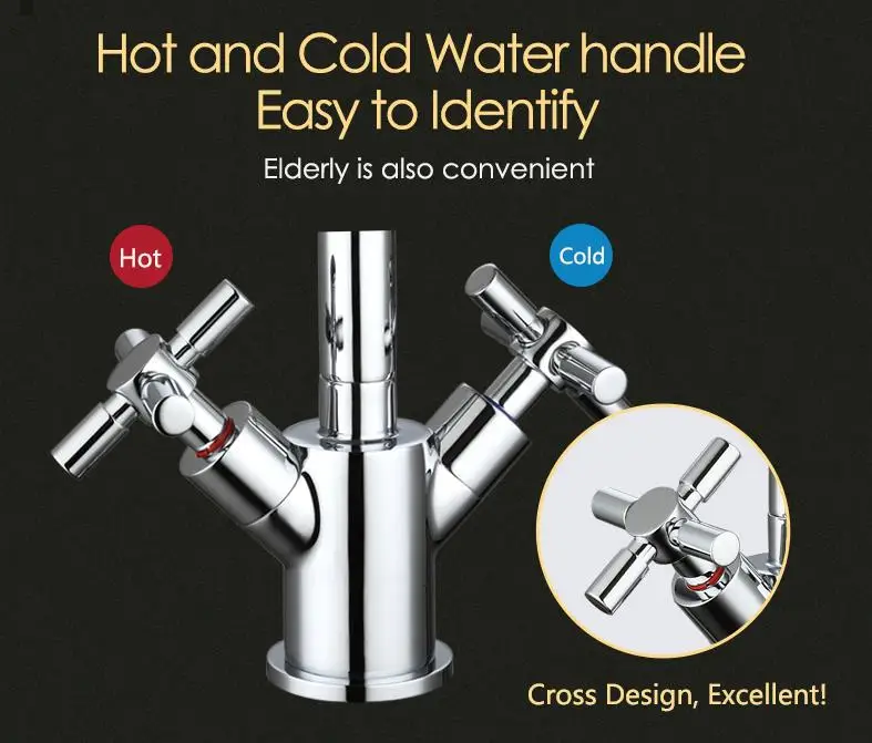 Brass two handles sink mixer kitchen taps single hole cross handle kitchen faucets chrome plated