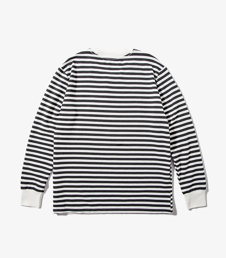 2019 OEM ODM Yarn Dyed Striped Long Sleeve T Shirt Men with 3D Embroidery