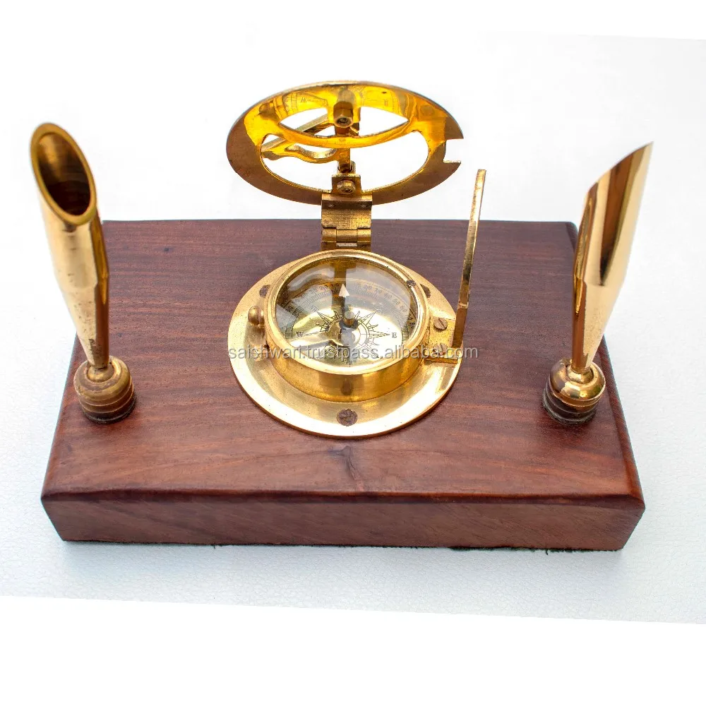 Alloy Brass Glass Office Corporate Desktop Gift Decor Sundial Compass ...