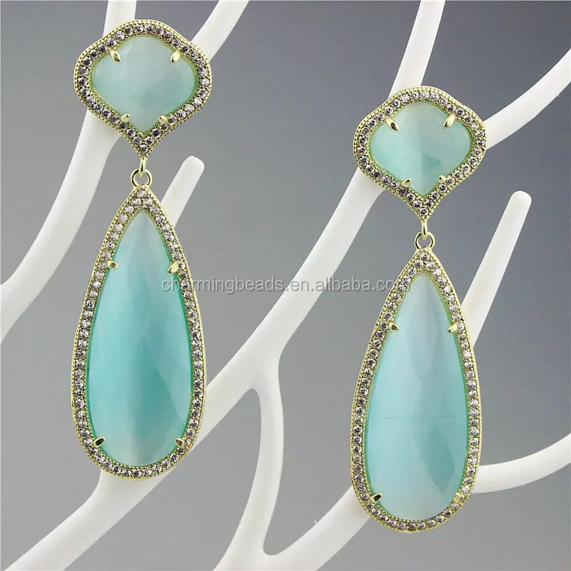 CH-ZSE0295 rhinestone stone pendant earring,pave crystal pearl stud earring,fashion cat eye stone earring jewelry