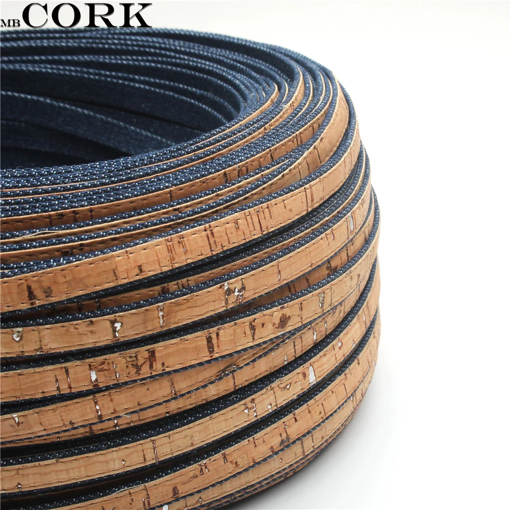 10mm flat natural sliver cork with dark denim cork cord Portuguese cork wholesale jewelry supplies /Findings Cor-198