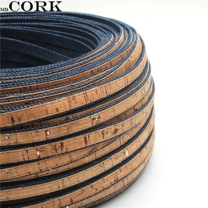 10mm flat natural sliver cork with dark denim cork cord Portuguese cork wholesale jewelry supplies /Findings Cor-198