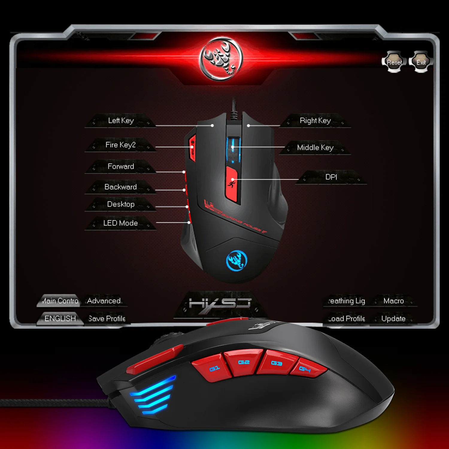 Hxsj Gaming Mouse Usb Wired Mouse 9 Buttons 6000dpi Optical Macros Set