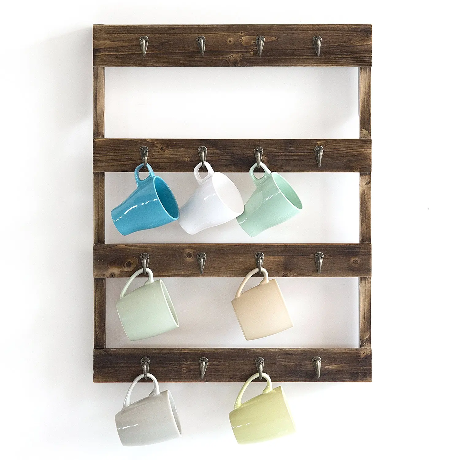 Wall Mounted Storage Rack 16 Hook Coffee Mug Cup Holder Display